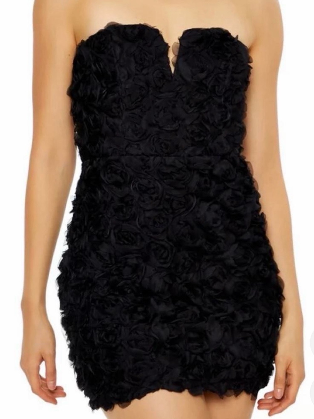 Forever 21 Black Strapless 3D Rosette Tulle Mini Dress - Size XS